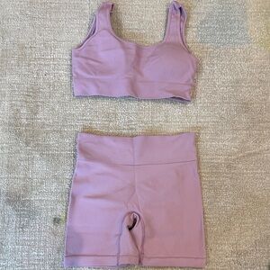 Lavender Ribbed Sports Bra and Shorts Set